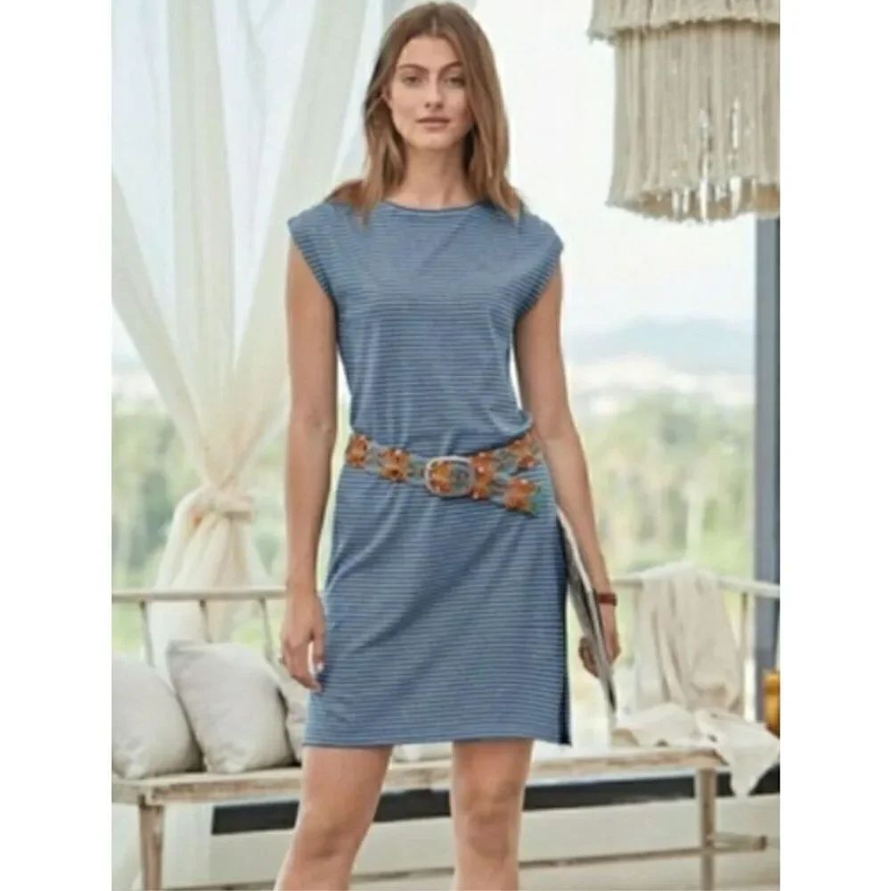 Sundance Day to Day Blue T Shirt Coastal Shift Dress Size M